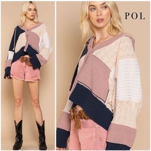 POL colorblocked oversized hoodie-style cardigan